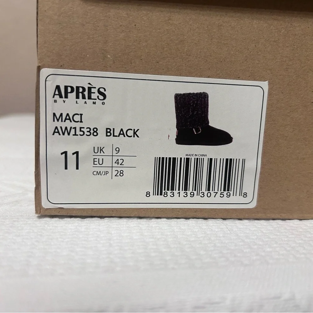 NWB Apres by Lamo Maci Black Faux Suede with‎ Faux Fur Boots Size 11